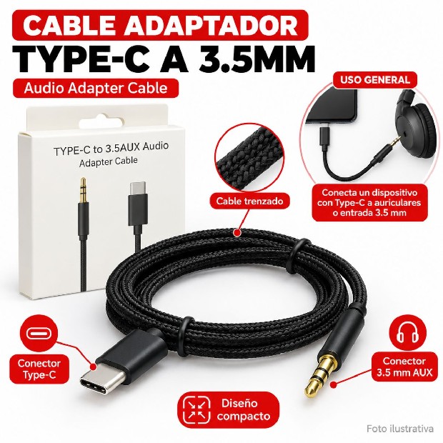 &ua CABLE TIPO C A JACK AUDIO 3.5 AUX AUTO (4290a)